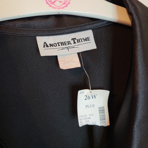 Elegant Black Satin Blouse with Rhinestone Buckle Detail Plus Size 26W - Picture 6 of 7